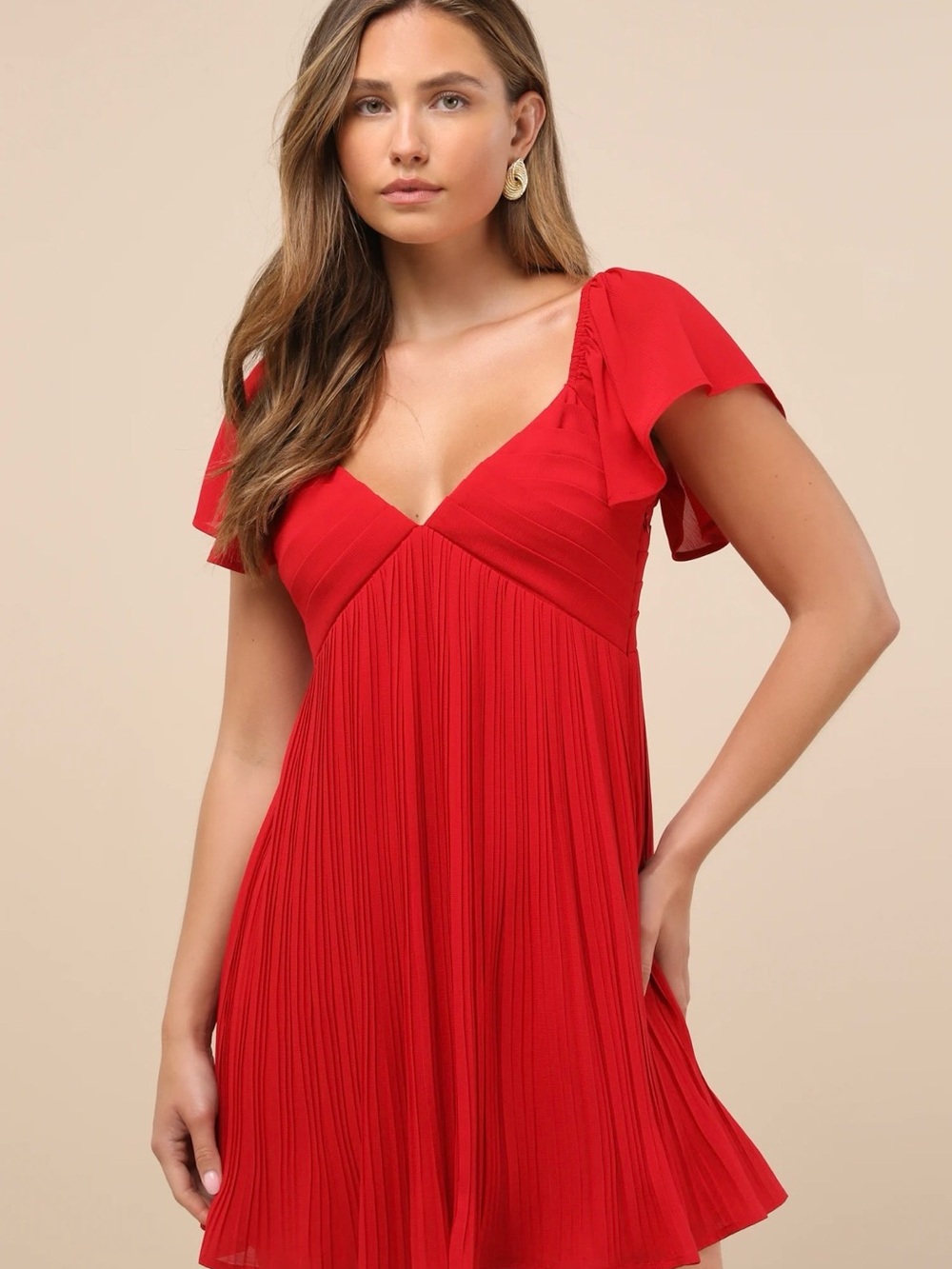 Lulus Red V-Neck Mini Dress